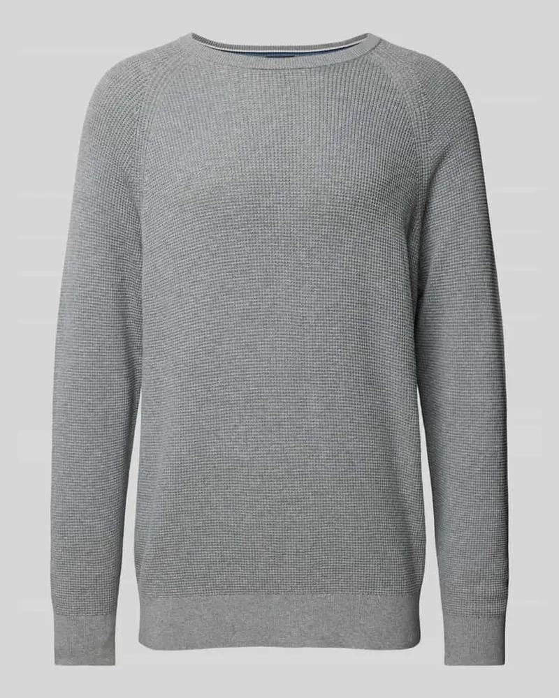 Olymp Slim Fit Strickpullover mit gerippten Abschlüssen Mittelgrau