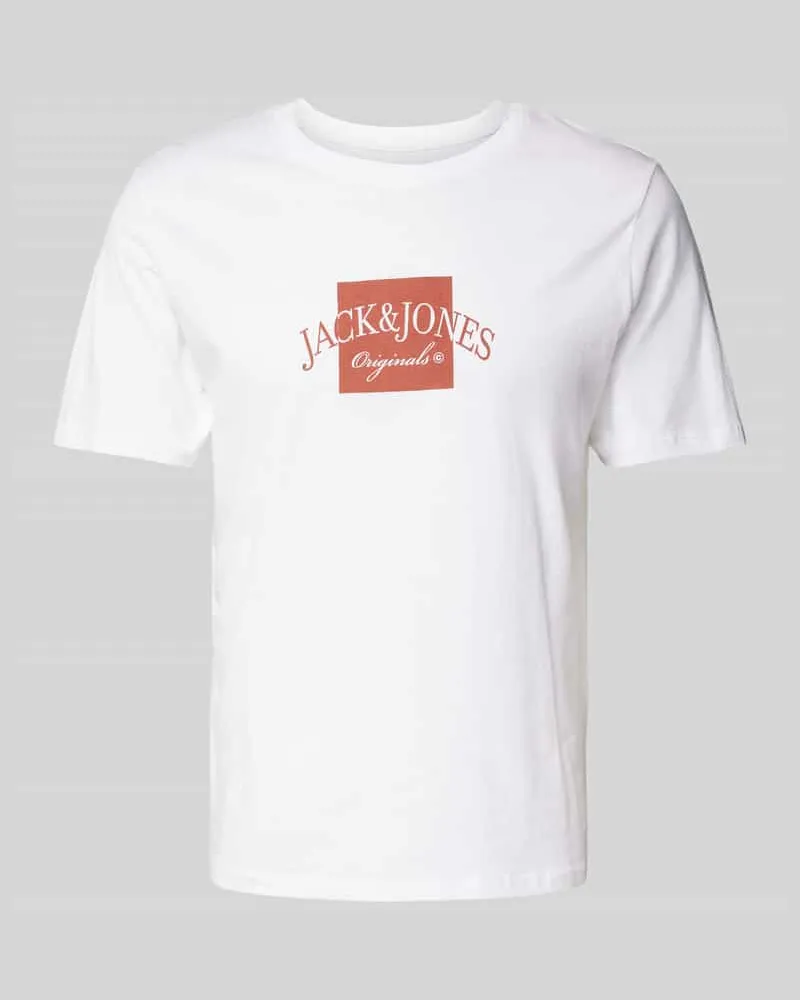 Jack & Jones T-Shirt mit Label-Print Modell 'BOSTON Weiss