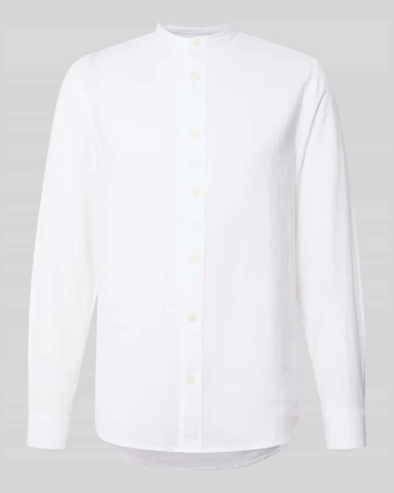 Only & Sons Slim Fit Freizeithemd aus Baumwoll-Leinen-Mix Modell 'CAIDEN Weiss