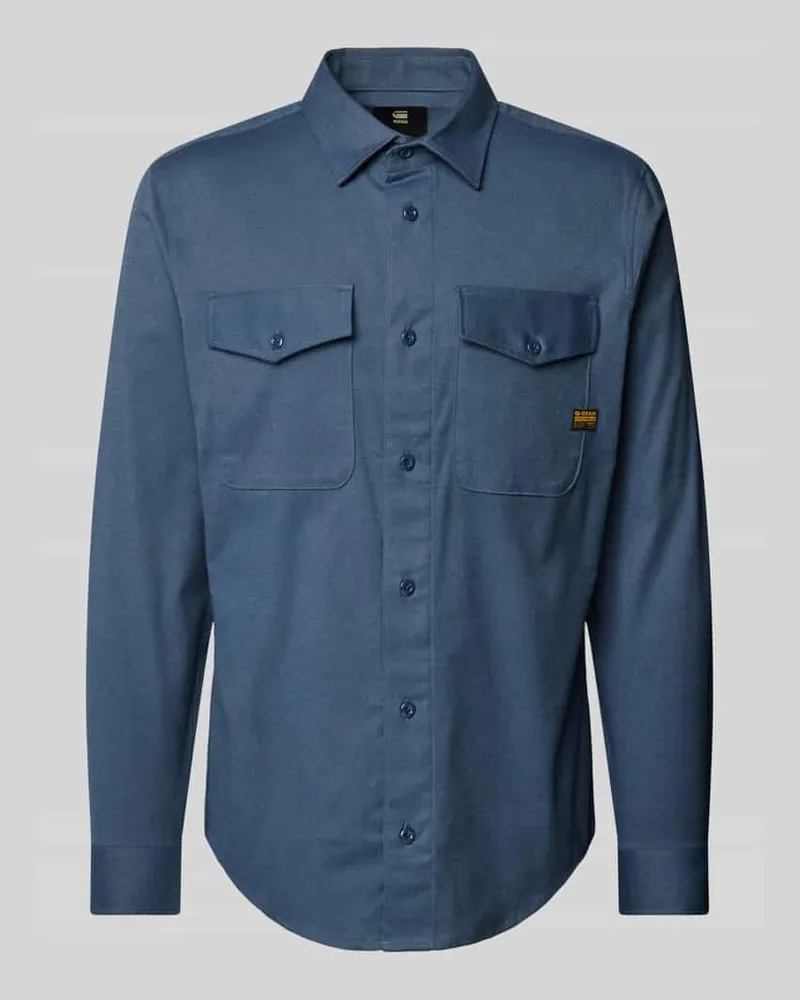 G-STAR RAW Slim Fit Freizeithemd mit Label-Patch Blau