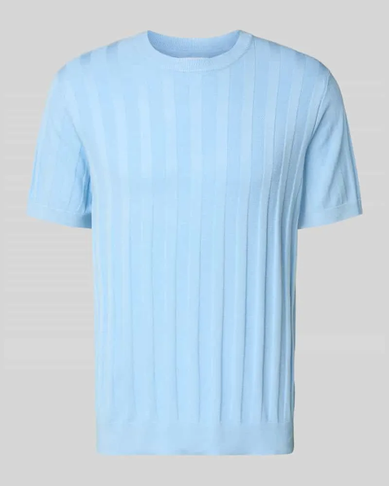 Lindbergh Strickshirt aus Viskose-Mix mit Rundhalsausschnitt Hellblau
