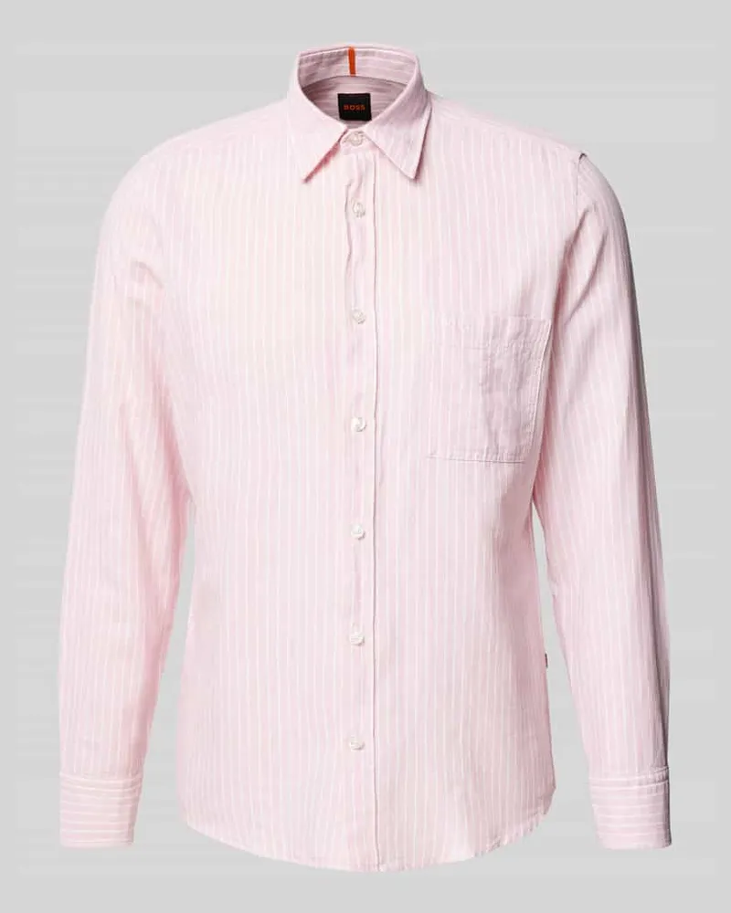 HUGO BOSS Regular Fit Freizeithemd aus Baumwoll-Leinen-Mix Modell 'Relegant Rosa