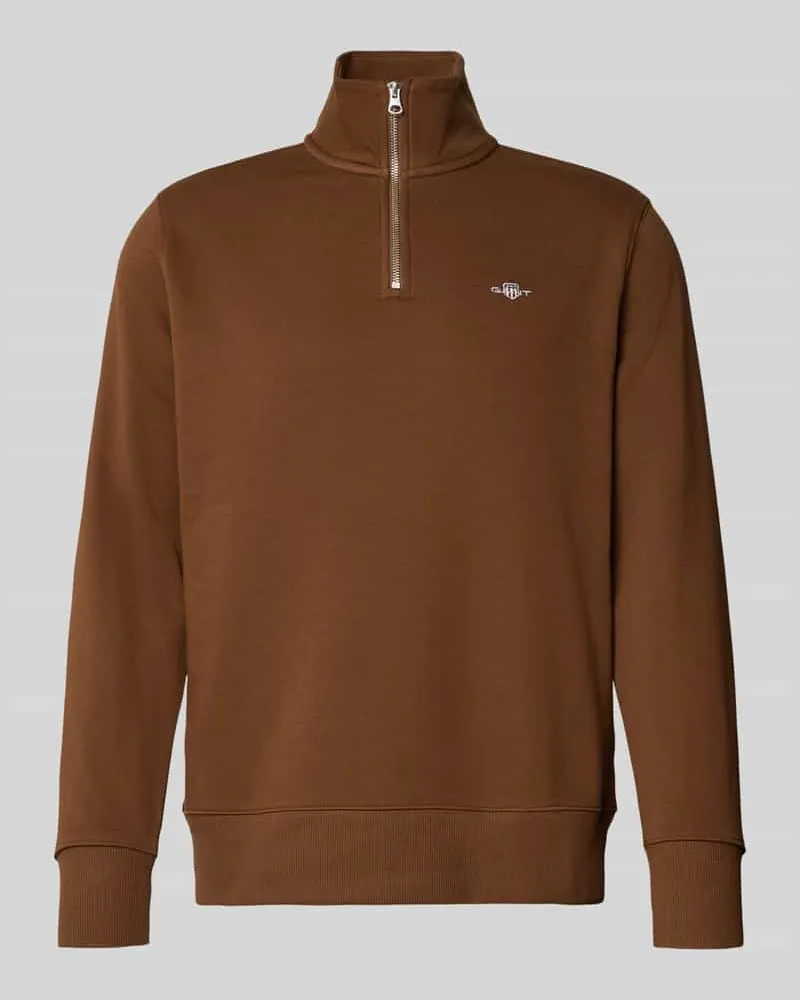 Gant Sweatshirt mit Stehkragen und Reißverschluss Hellbraun