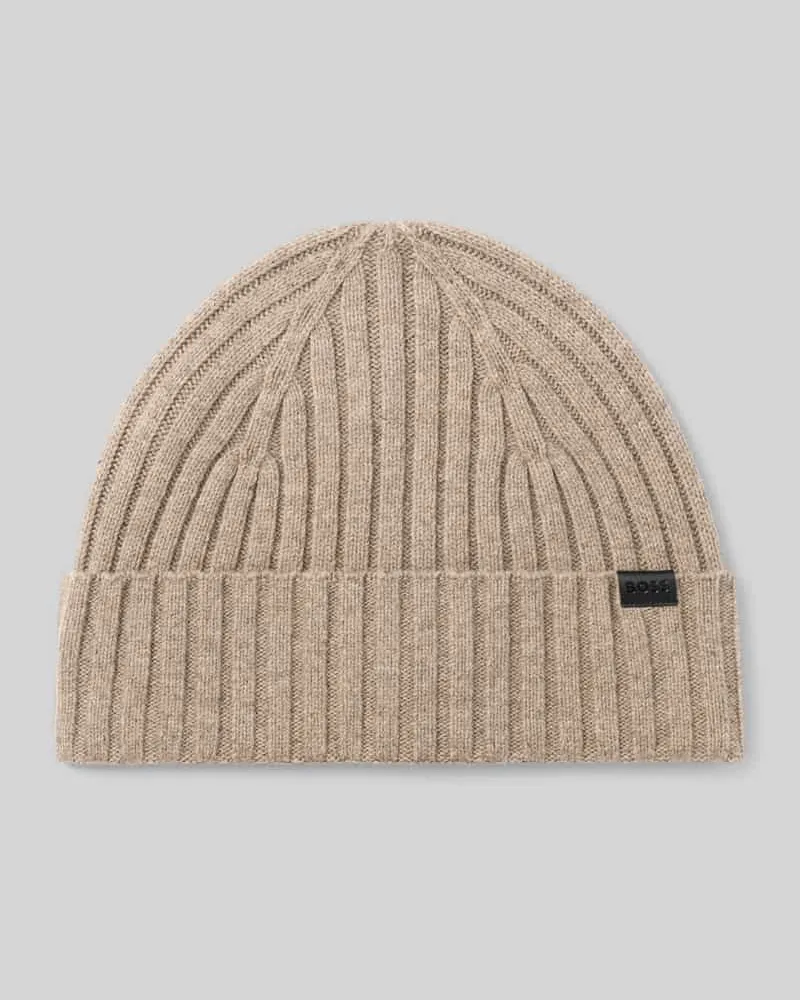 HUGO BOSS Mütze aus Schurwolle mit Logo-Patch Camel