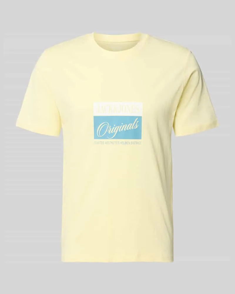 Jack & Jones T-Shirt mit Statement-Print Modell 'RHYERES Hellgelb