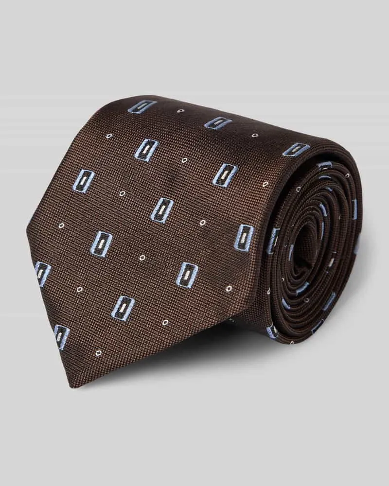 HUGO BOSS Seidenkrawatte mit Strukturmuster Dunkelbraun