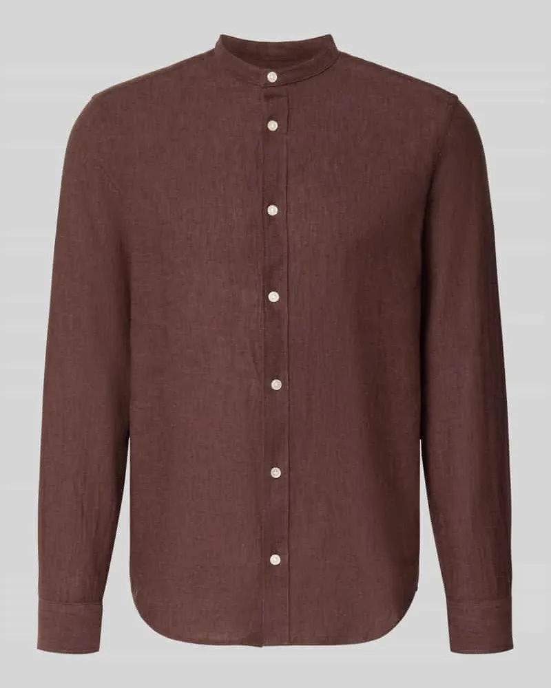 Only & Sons Slim Fit Freizeithemd aus Baumwoll-Leinen-Mix Modell 'CAIDEN Mittelbraun
