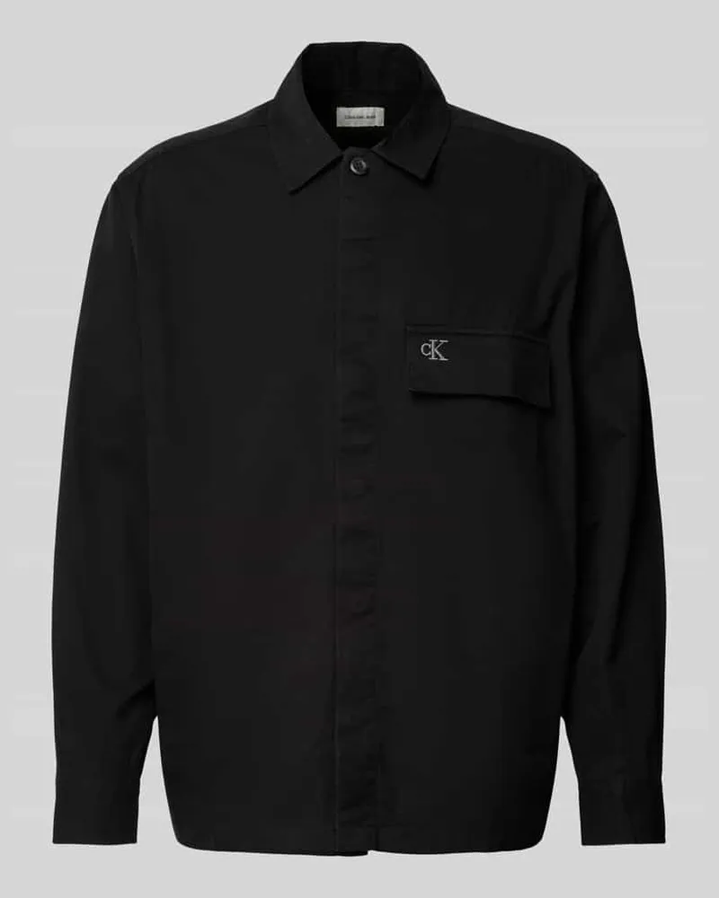 Calvin Klein Regular Fit Hemdjacke mit Label-Stitching Black