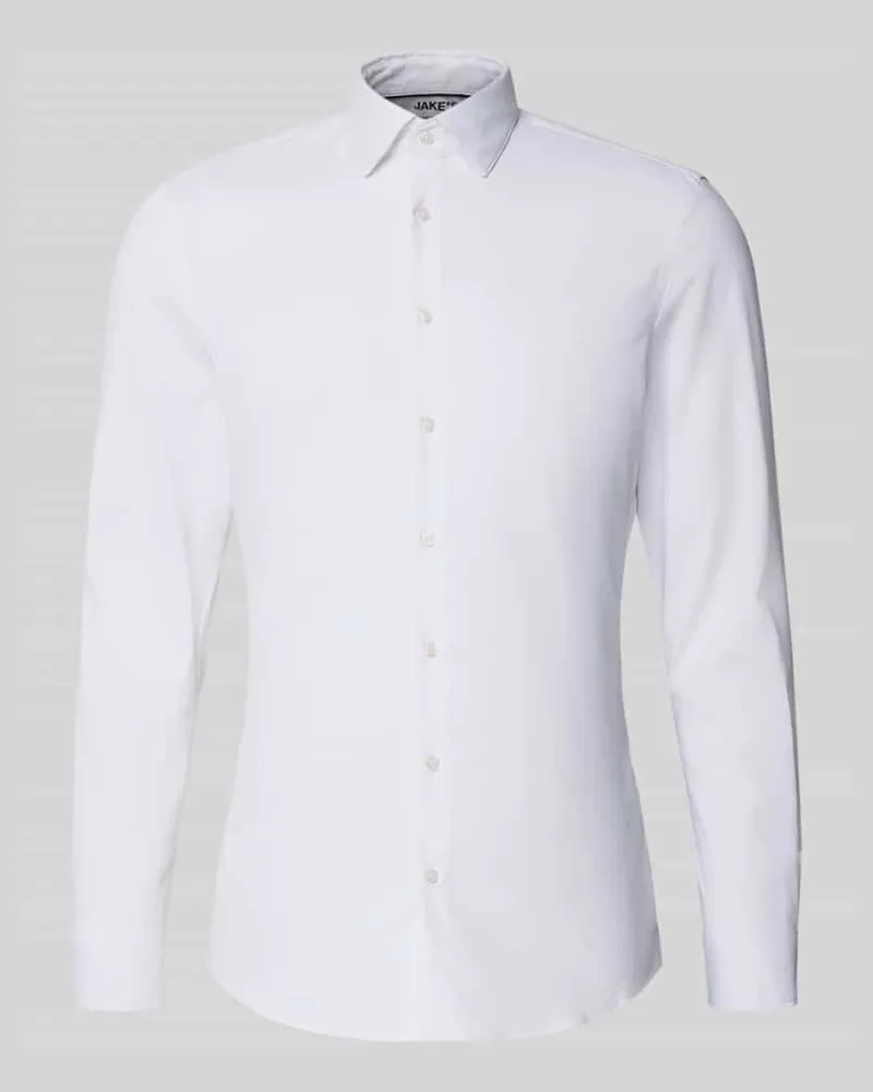 JAKE*S Super Slim Fit Business-Hemd mit Knopfleiste Weiss