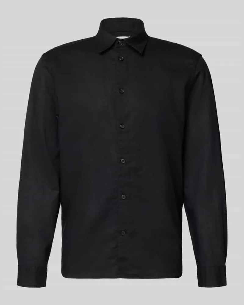 Selected Homme Regular Fit Freizeithemd aus Leinen-Baumwoll-Mix Modell 'CLAY LINENBLEND Black