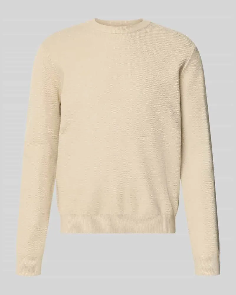 Only & Sons Strickpullover aus Viskose-Mix mit Jacquardstruktur und Rundhalsausschnitt Beige