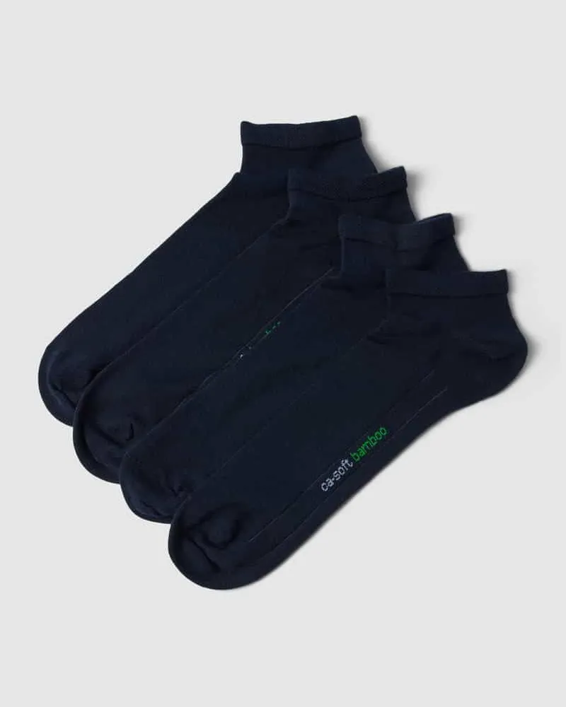Camano Sneakersocken mit Label-Detail im 4er-Pack Modell 'bamboo Dunkelblau