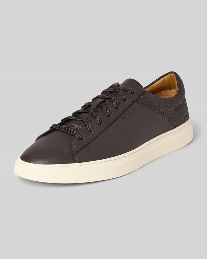 HUGO BOSS Low Top Sneaker aus Leder-Mix Modell 'KIERANN_TENN_IWVPU Dunkelbraun