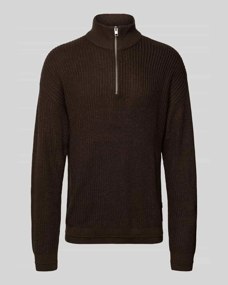 Jack & Jones Strickpullover mit Reißverschluss Modell 'KAITO Dunkelbraun