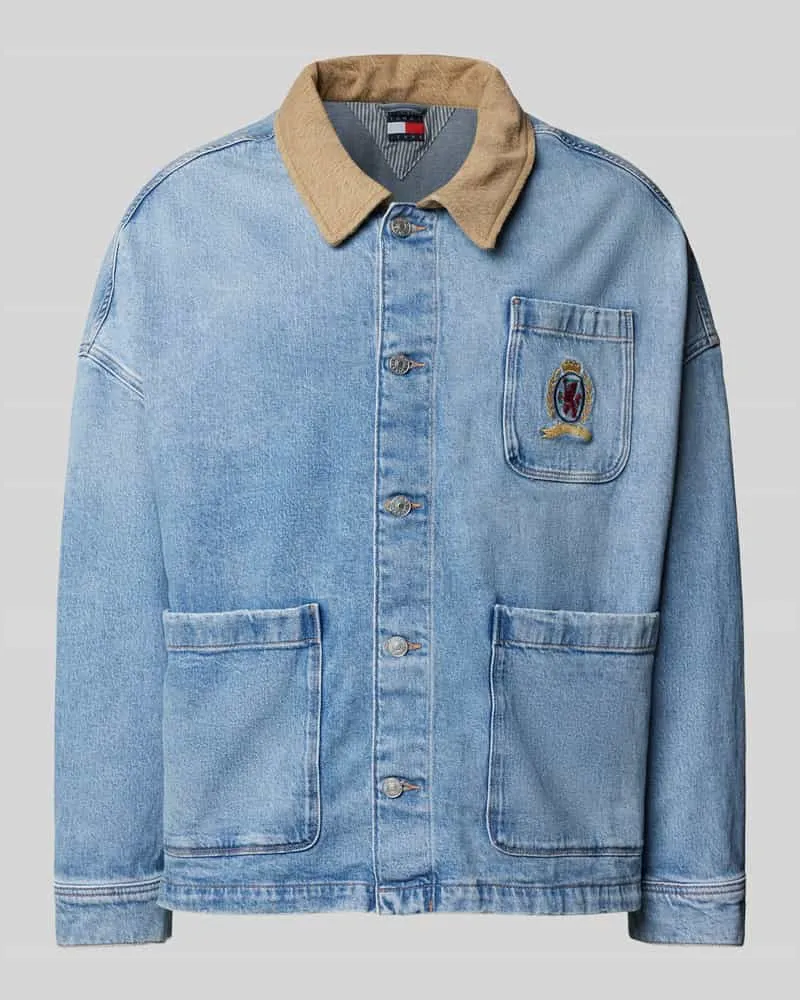 Tommy Hilfiger Relaxed Fit Jeansjacke mit Kontrast-Kragen Hellblau