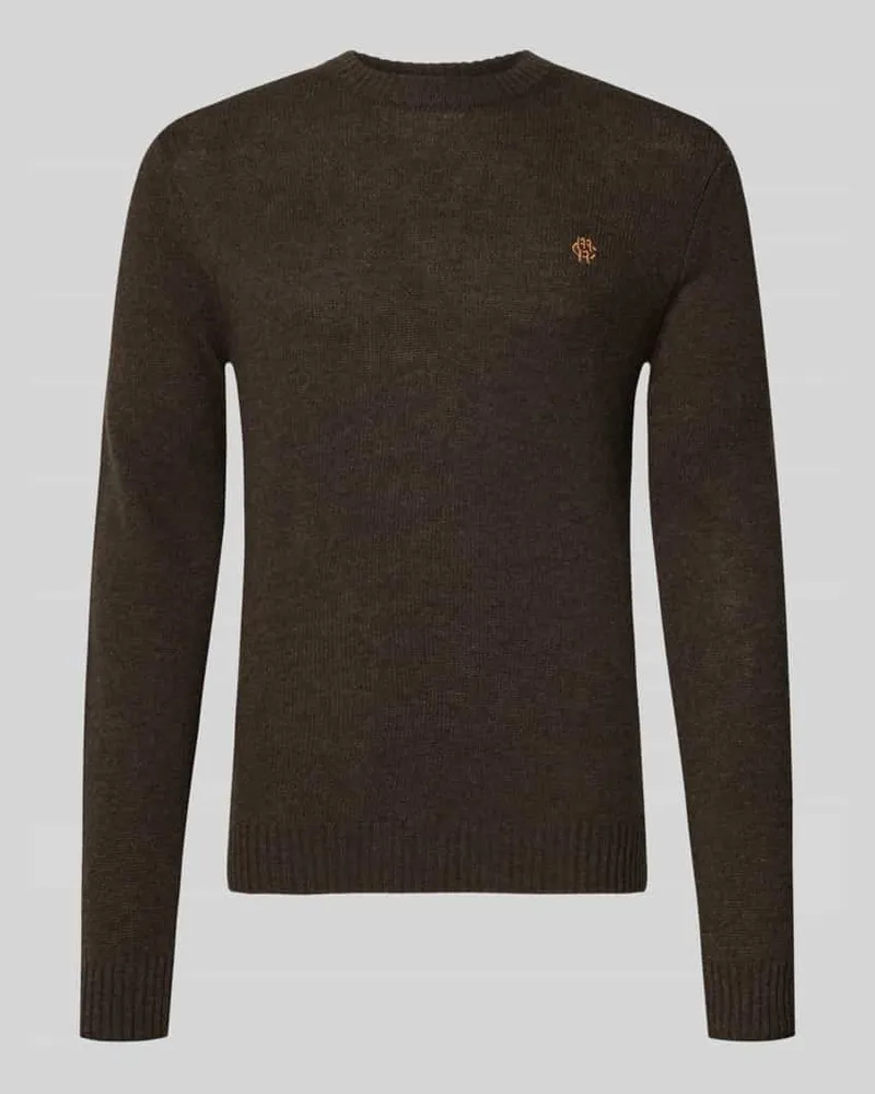 McNeal Slim Fit Strickpullover aus reiner Wolle mit Label-Stitching Schlamm