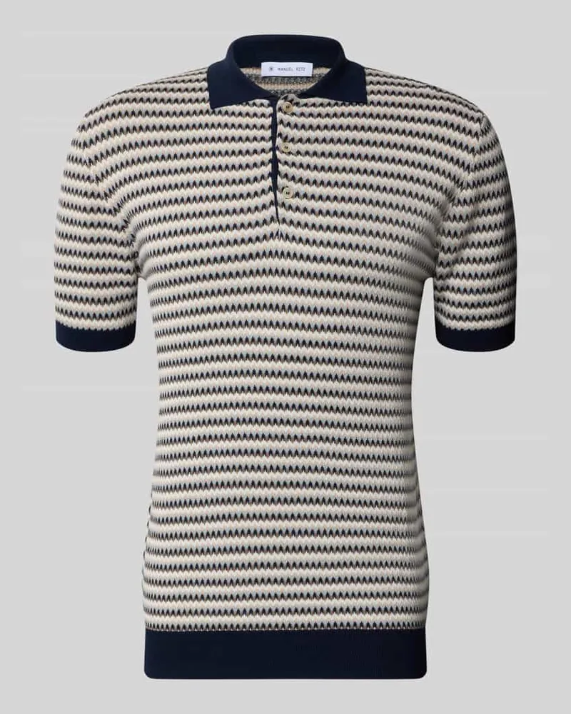 Manuel Ritz Regular Fit Poloshirt im Allover-Look mit Knopfleiste Marine