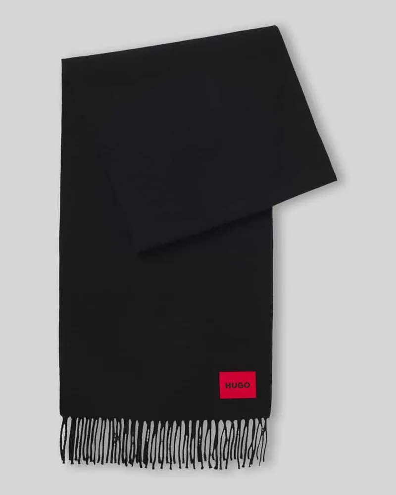 HUGO BOSS Schal mit Logo-Patch aus reiner Wolle Modell 'Juster Black