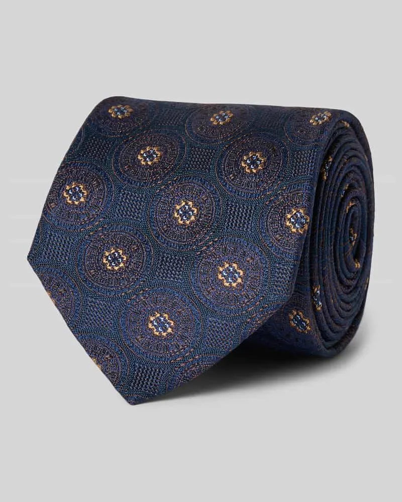 Monti Seidenkrawatte mit Overall-Print (7 cm Dunkelbraun