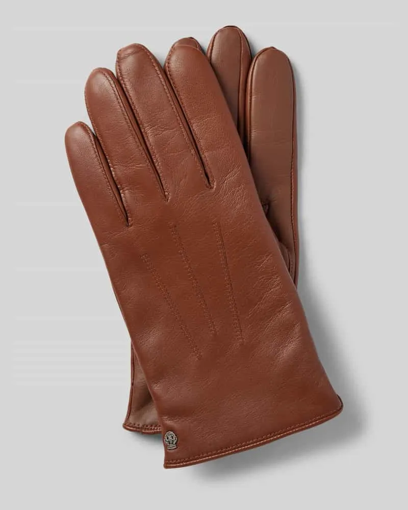Roeckl Handschuhe aus Leder mit Ziernähten Modell 'Coburg Cognac