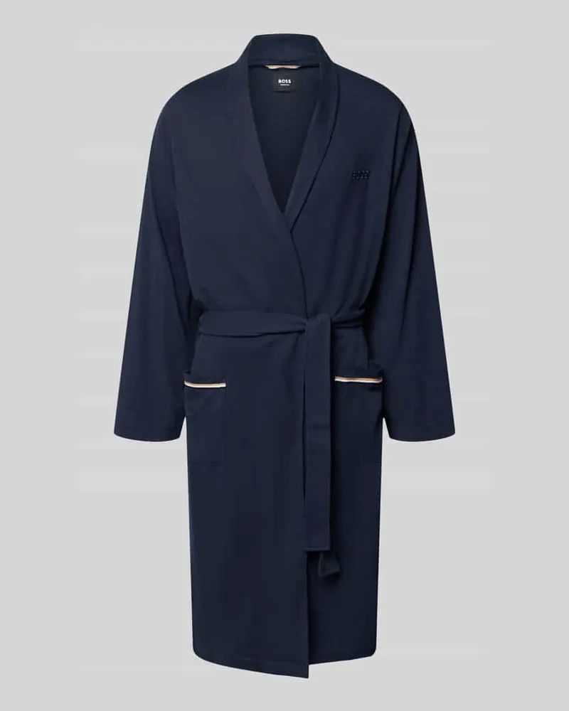 HUGO BOSS Bademantel mit Kontrasttaschen Jersey-Detail Marine