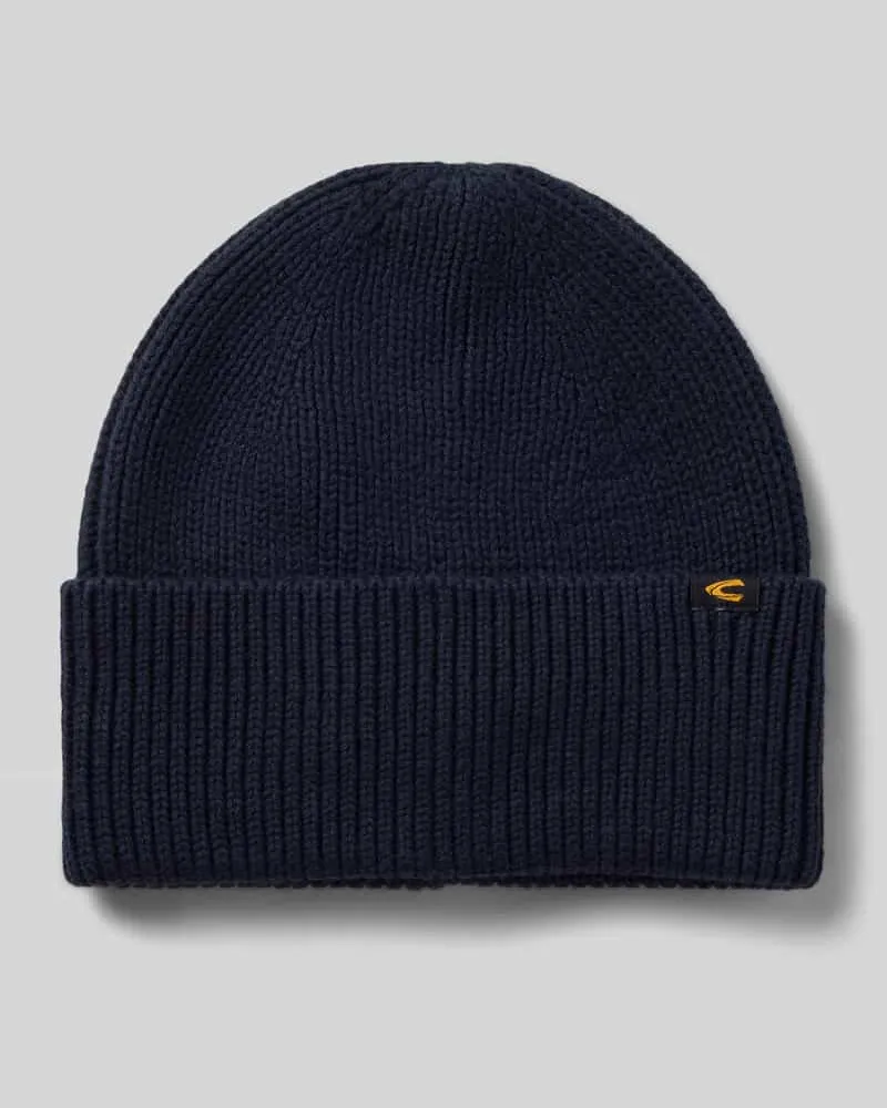 Camel Active Beanie mit breitem Umschlag und Label-Detail Marine