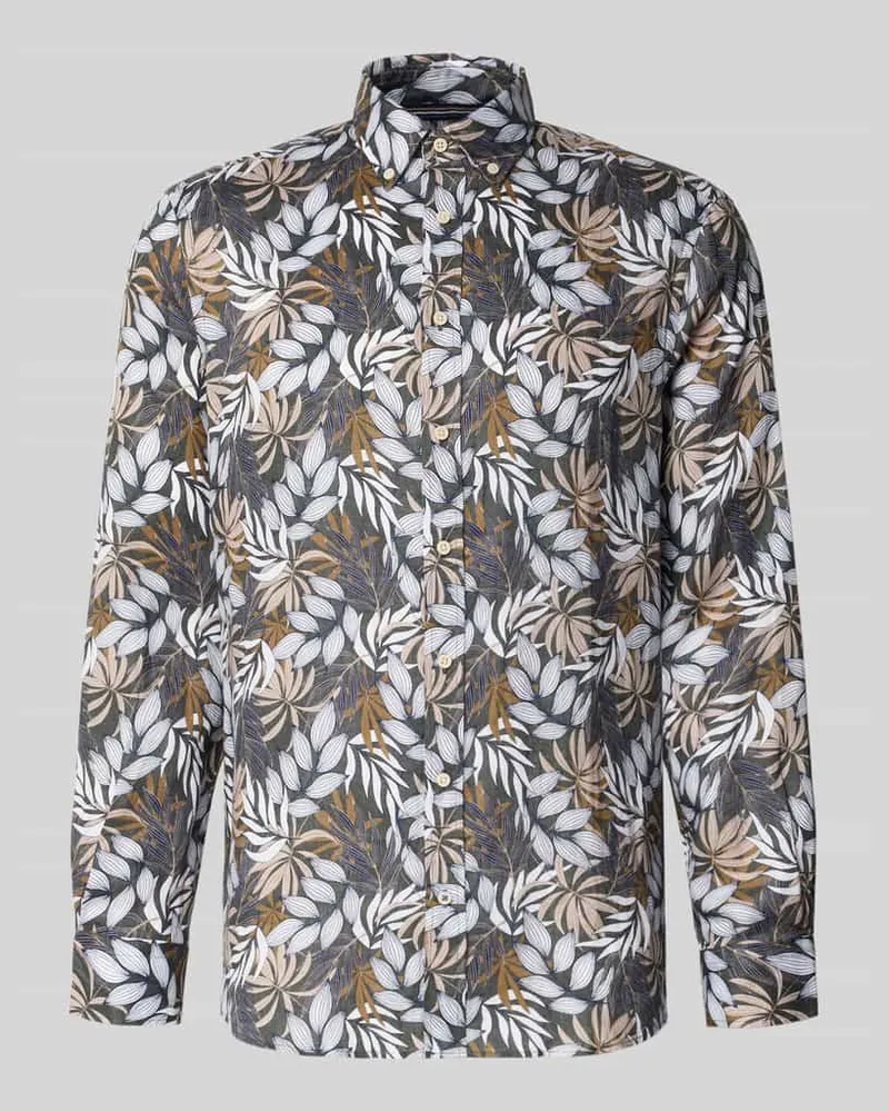 Christian Berg Regular Fit Leinenhemd mit Buton-Down-Kragen Stein