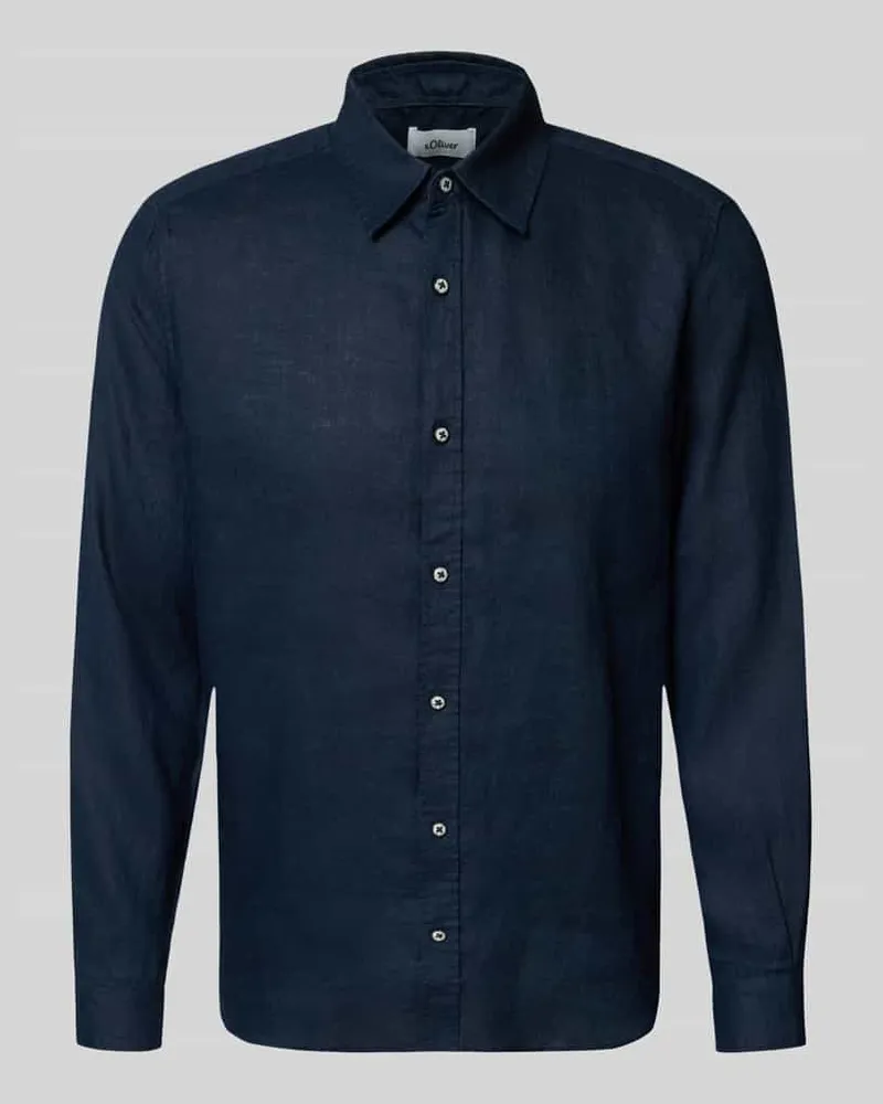 S.Oliver Regular Fit Freizeithemd aus reinem Leinen Marine