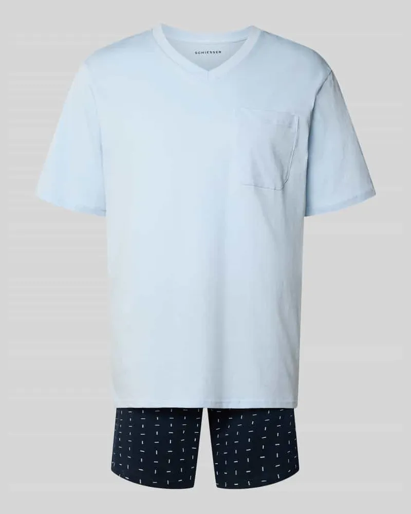 Schiesser Pyjama in minimalistischem Design Hellblau