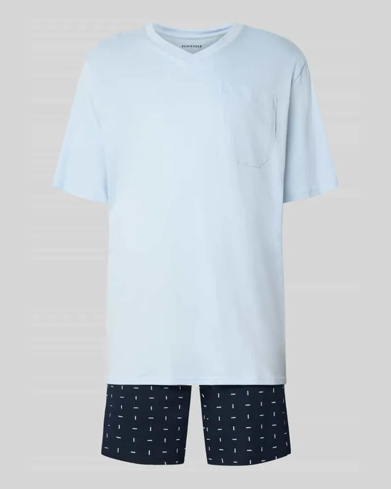 Schiesser Pyjama in minimalistischem Design Hellblau