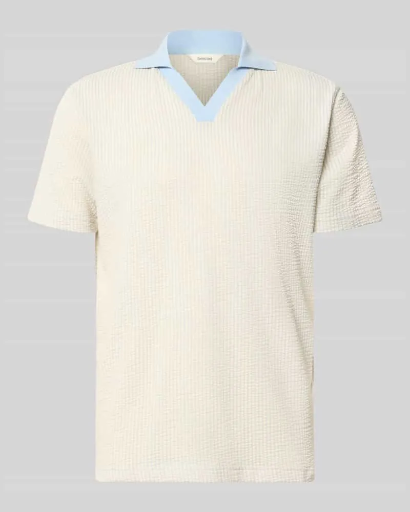 Selected Homme Regular Fit Poloshirt in Seersucker-Optik Modell 'MARNI Hellblau