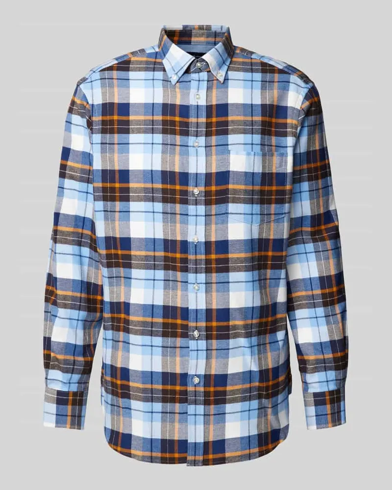Christian Berg Regular Fit Flanellhemd mit Button-Down-Kragen Bleu