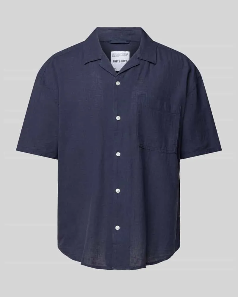 Only & Sons Relaxed Fit Freizeithemd aus Baumwoll-Leinen-Mix Modell 'CAIDEN Marine