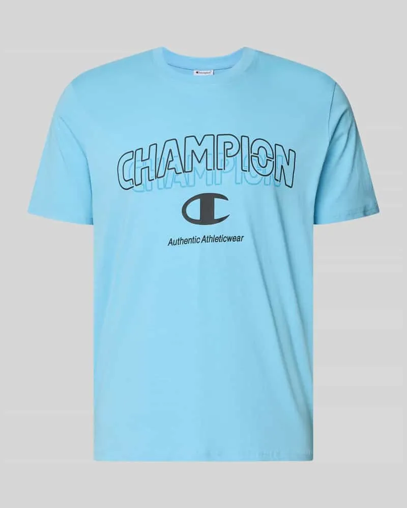 Champion T-Shirt mit Label-Print und Rundhalsausschnitt Hellblau