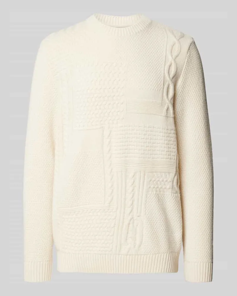 Barbour Strickpullover aus Wolle-Baumwoll-Mix mit Rundhalsausschnitt Weiss