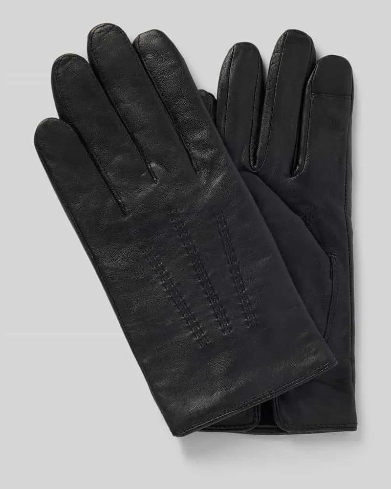 HUGO BOSS Handschuhe aus Lammleder mit Label-Detail Modell 'Hainz Black