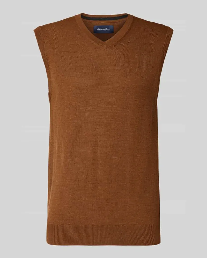 Christian Berg Strickshirt aus Merino-Mix mit V-Ausschnitt Cognac