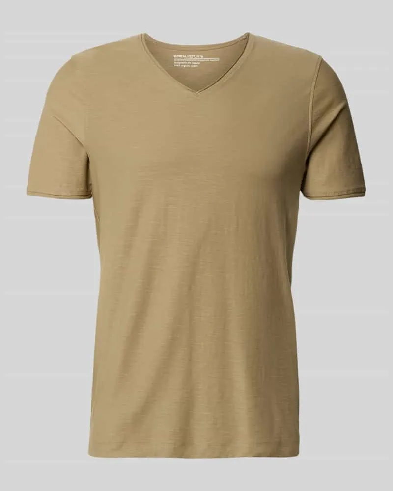 McNeal T-Shirt mit V-Ausschnitt und Rollsaum Mud
