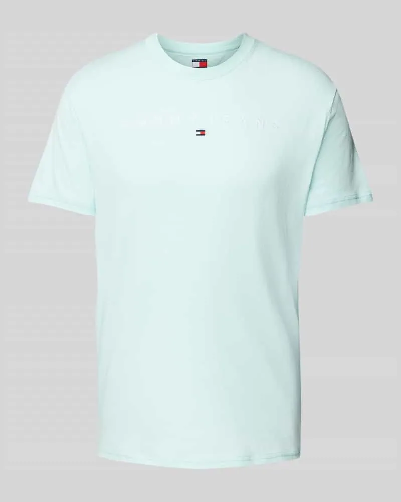 Tommy Hilfiger Regular Fit T-Shirt aus reiner Baumwolle mit Label Stitching Tuerkis