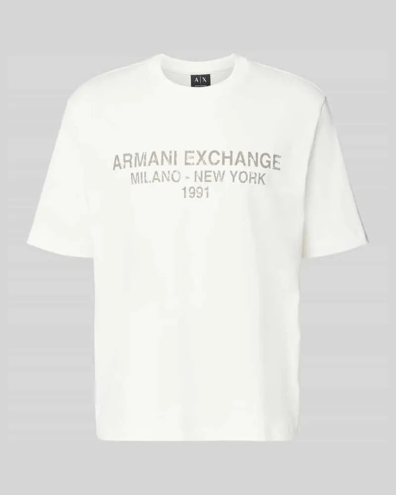 Armani Exchange T-Shirt mit Label-Print und Rundhalsausschnitt Dunkelbraun