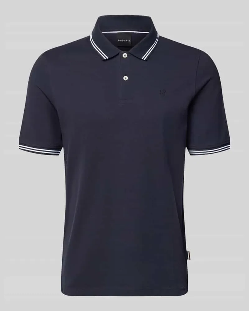 Bugatti Slim Fit Poloshirt mit Label-Stitching Dunkelblau
