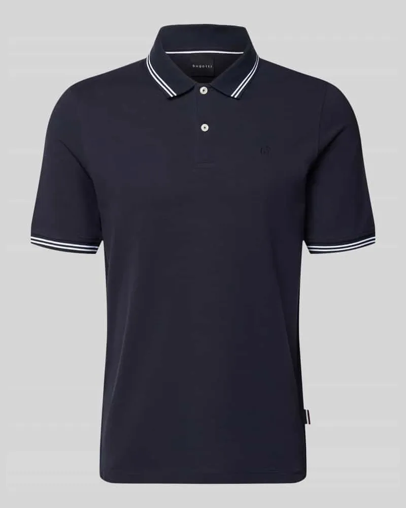 Bugatti Slim Fit Poloshirt mit Label-Stitching Dunkelblau