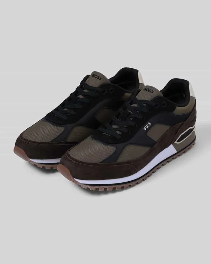 HUGO BOSS Sneaker aus Rindsnappa mit Logo-Details Mittelgrau