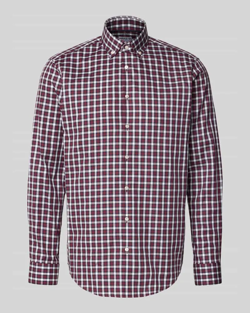 JAKE*S Regular Fit Businesshemd aus Baumwolle Dunkelrot