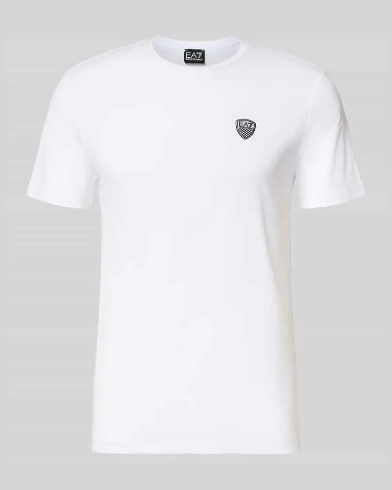 EA7 T-Shirt aus Viskose-Mix mit Label-Patch Weiss