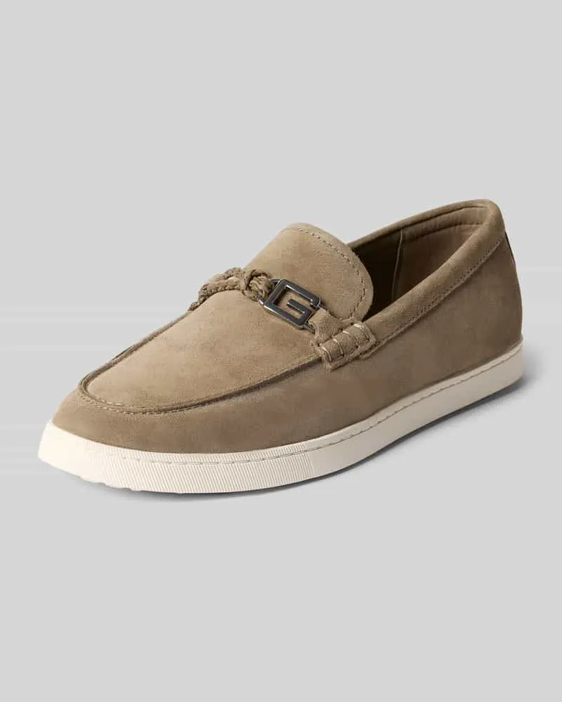 Guess Loafers aus Leder mit Riegel in Flecht-Optik Modell 'HEAWS Taupe