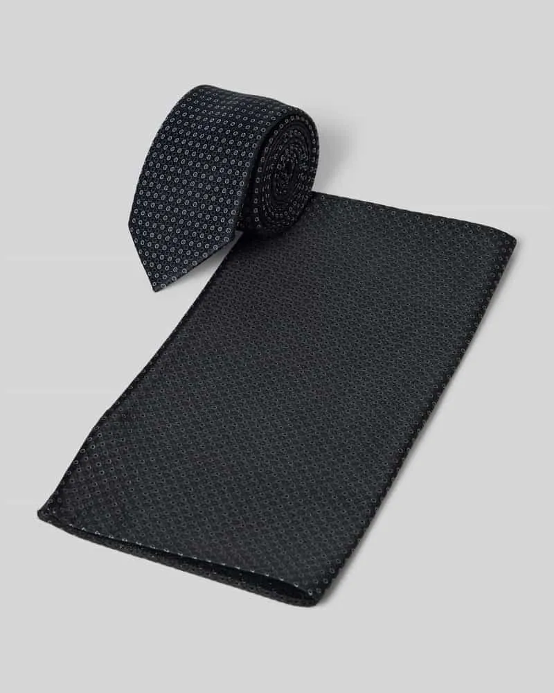 Monti Krawatte und Einstecktuch im Set aus Seide Black