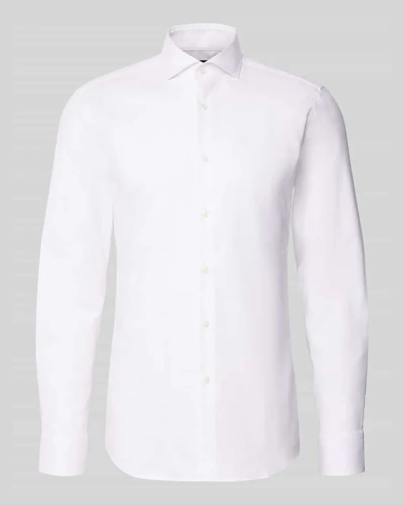 HUGO BOSS Slim Fit Businesshemd aus Baumwoll-Mix Modell 'H-HANK-SP-C1 Weiss