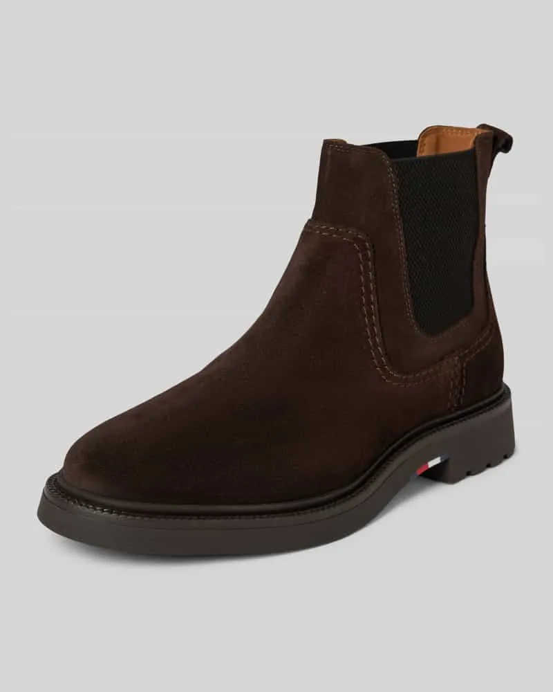 Tommy Hilfiger Lederboots mit elastischem Einsatz Dunkelbraun