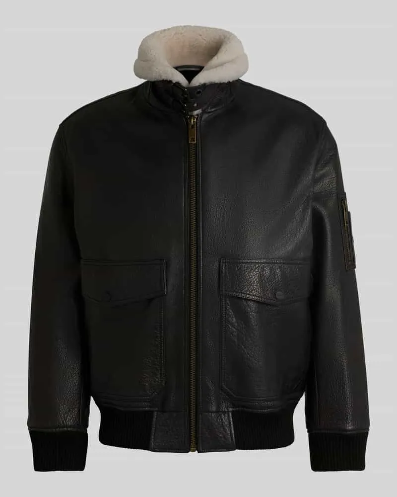 HUGO BOSS Regular Fit Lederjacke im Aviator-Stil Modell 'LORAN Black